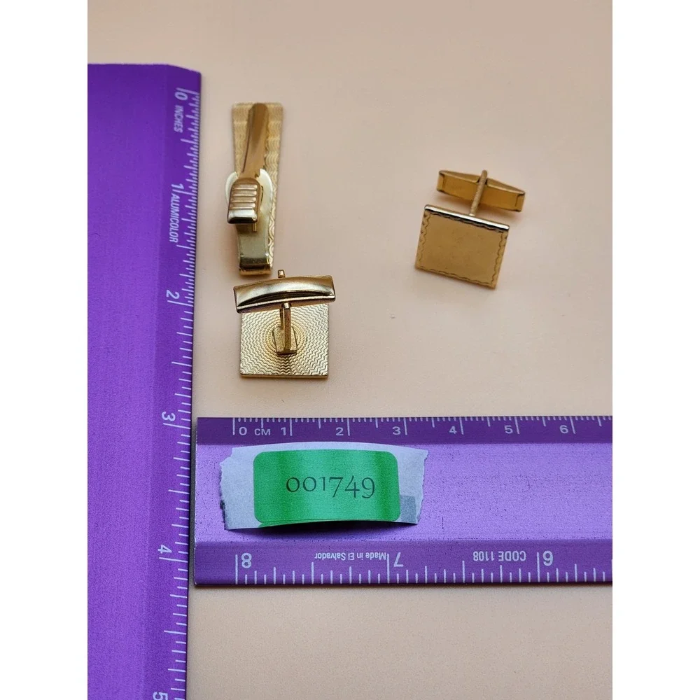75 Yr Old Vtg Gold Plate Mirror Shine Tie Tack / Pin & Cufflinks Set FREE $HIP!